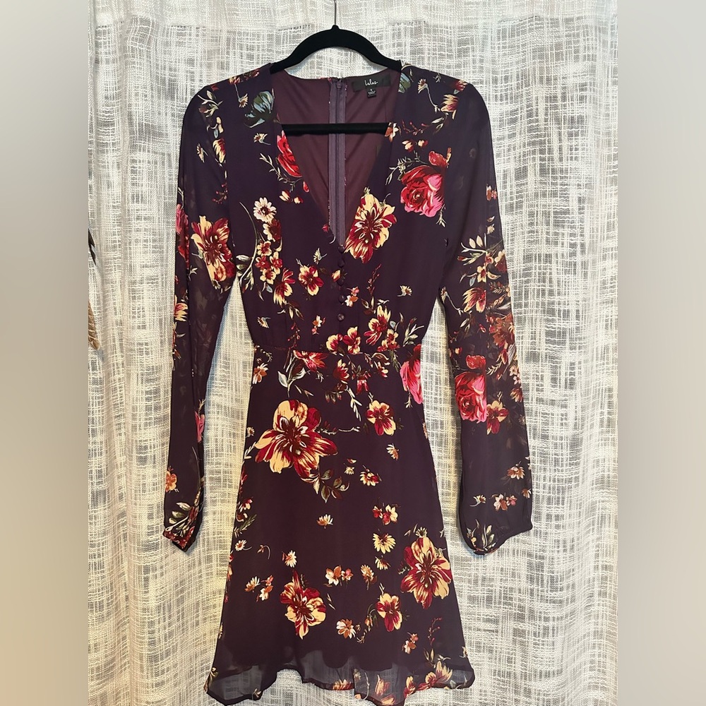 Lulu's Purple Floral Long Sleeve Dress